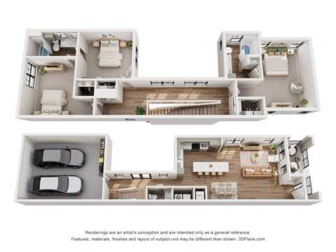 Floor plan for 3 beds, 2.5 baths, 1822 sqft